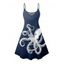 Robe de vacances à imprimé vie marine et motif poulpe, bretelles spaghetti, col en V, coupe trapèze, mini-robe de plage - Vert profond XXXXXL | US 20