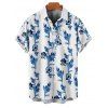 Chemise de plage à manches courtes et boutons pour homme, motif floral et feuilles, idéale pour les vacances - Bleu 5XL