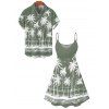 Vacation Couple Outfit Coconut Tree Sea Pattern Spaghetti Strap V Neck A Line Mini Tank Dress and Button Up Shirt Beach Matching Outfit - Vert clair S | US 4