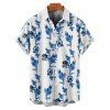 Vacation Couple Outfit Flower Leaf Pattern Ruched Bust Belt Sweetheart Neck A Line Mini Dress and Button Up Shirt Beach Matching Outfit - Bleu S | US 4