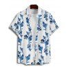 Vacation Couple Outfit Flower Leaf Pattern Ruched Bust Belt Sweetheart Neck A Line Mini Dress and Button Up Shirt Beach Matching Outfit - Bleu S | US 4