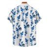 Vacation Couple Outfit Flower Leaf Pattern Ruched Bust Belt Sweetheart Neck A Line Mini Dress and Button Up Shirt Beach Matching Outfit - Bleu S | US 4