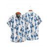 Vacation Couple Outfit Flower Leaf Pattern Ruched Bust Belt Sweetheart Neck A Line Mini Dress and Button Up Shirt Beach Matching Outfit - Bleu S | US 4
