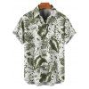 Vacation Couple Outfit Tropical Leaf Flower Pattern Ruched Bust Belt Sweetheart Neck A Line Mini Dress and Button Up Shirt Beach Matching Outfit - Vert profond S | US 4