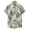 Vacation Couple Outfit Tropical Leaf Flower Pattern Ruched Bust Belt Sweetheart Neck A Line Mini Dress and Button Up Shirt Beach Matching Outfit - Vert profond S | US 4