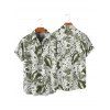 Vacation Couple Outfit Tropical Leaf Flower Pattern Ruched Bust Belt Sweetheart Neck A Line Mini Dress and Button Up Shirt Beach Matching Outfit - Vert profond S | US 4