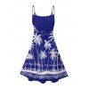 Vacation Couple Outfit Coconut Tree Sea Pattern Spaghetti Strap V Neck A Line Mini Tank Dress and Button Up Shirt Beach Matching Outfit - Bleu profond S | US 4