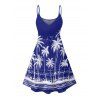 Vacation Couple Outfit Coconut Tree Sea Pattern Spaghetti Strap V Neck A Line Mini Tank Dress and Button Up Shirt Beach Matching Outfit - Bleu profond S | US 4