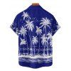 Vacation Couple Outfit Coconut Tree Sea Pattern Spaghetti Strap V Neck A Line Mini Tank Dress and Button Up Shirt Beach Matching Outfit - Bleu profond S | US 4