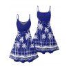 Vacation Couple Outfit Coconut Tree Sea Pattern Spaghetti Strap V Neck A Line Mini Tank Dress and Button Up Shirt Beach Matching Outfit - Bleu profond S | US 4