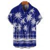 Vacation Couple Outfit Coconut Tree Sea Pattern Spaghetti Strap V Neck A Line Mini Tank Dress and Button Up Shirt Beach Matching Outfit - Bleu profond S | US 4