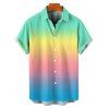 Vacation Couple Outfit Ombre Rainbow Color A Line Cinched Tie Ruched Bust Slip Dress and Button Up Shirt Matching Outfit - multicolor A S | US 4