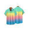 Vacation Couple Outfit Ombre Rainbow Color A Line Cinched Tie Ruched Bust Slip Dress and Button Up Shirt Matching Outfit - multicolor A S | US 4