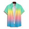 Vacation Couple Outfit Ombre Rainbow Color A Line Cinched Tie Ruched Bust Slip Dress and Button Up Shirt Matching Outfit - multicolor A S | US 4