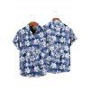 Vacation Couple Outfit Floral Leaf Pattern Ruffle Cinched Off the Shoulder Ruched Bust High Low Dress and Button Up Shirt Beach Matching Outfit - Vert clair S | US 4