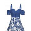 Vacation Couple Outfit Floral Leaf Pattern Ruffle Cinched Off the Shoulder Ruched Bust High Low Dress and Button Up Shirt Beach Matching Outfit - Vert clair S | US 4