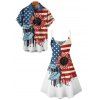 Independence Day Couple Outfit Sunflower Leaf American Flag Pattern Spaghetti Strap V Neck A Line Mini Tank Dress and Button Up Shirt Patriotic Matching Outfit - multicolor A S | US 4
