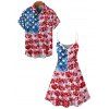 Independence Day Couple Outfit Floral Star Pattern American Flag Elements Spaghetti Strap Tank Dress and Button Up Shirt Patriotic Matching Outfit - multicolor A S | US 4