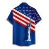 Chemise à rayures pour homme, motif étoile de la Statue de la Liberté, motif patriotique, boutonnée, retroussée, à manches courtes, pour le jour de l'indépendance - Bleu 5XL