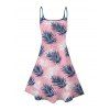 Robe de vacances à motif de feuilles et de plantes, bretelles spaghetti, col en V, coupe trapèze, mini-robe de plage - Rose clair XXXXXL | US 20