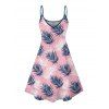 Robe de vacances à motif de feuilles et de plantes, bretelles spaghetti, col en V, coupe trapèze, mini-robe de plage - Rose clair XXXXXL | US 20