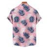 Chemise de vacances à motif de feuilles pour homme, boutonnée, retroussée, manches courtes, pour la plage - Rose clair 5XL