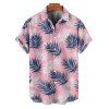 Chemise de vacances à motif de feuilles pour homme, boutonnée, retroussée, manches courtes, pour la plage - Rose clair 5XL
