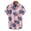 Chemise de vacances à motif de feuilles pour homme, boutonnée, retroussée, manches courtes, pour la plage - Rose clair 5XL