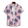 Chemise de vacances à motif de feuilles pour homme, boutonnée, retroussée, manches courtes, pour la plage - Rose clair 5XL