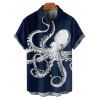Chemise de vacances à imprimé pieuvre pour homme, décontractée, boutonnée, à manches courtes et à revers - Bleu de Minuit 5XL