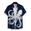 Chemise de vacances à imprimé pieuvre pour homme, décontractée, boutonnée, à manches courtes et à revers - Bleu de Minuit 5XL