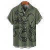 Chemise de vacances à imprimé pieuvre pour homme, décontractée, boutonnée, à manches courtes et à revers - Vert profond L