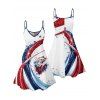 Independence Day Couple Outfit Eagle American Flag Elements Pattern Spaghetti Strap Tank Dress and Button Up Shirt Patriotic Matching Outfit - multicolor S | US 4