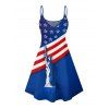 Independence Day Couple Outfit Statue of Liberty Star Striped Pattern Spaghetti Strap Tank Dress and Button Up Shirt Patriotic Matching Outfit - Bleu S | US 4