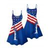 Independence Day Couple Outfit Statue of Liberty Star Striped Pattern Spaghetti Strap Tank Dress and Button Up Shirt Patriotic Matching Outfit - Bleu S | US 4