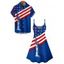 Independence Day Couple Outfit Statue of Liberty Star Striped Pattern Spaghetti Strap Tank Dress and Button Up Shirt Patriotic Matching Outfit - Bleu S | US 4
