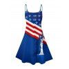 Independence Day Couple Outfit Statue of Liberty Star Striped Pattern Spaghetti Strap Tank Dress and Button Up Shirt Patriotic Matching Outfit - Bleu S | US 4