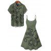 Vacation Couple Outfit Octopus Pattern Marine Life Print Spaghetti Strap Tank Dress and Button Up Shirt Beach Matching Outfit - Vert profond S | US 4