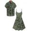 Vacation Couple Outfit Octopus Pattern Marine Life Print Spaghetti Strap Tank Dress and Button Up Shirt Beach Matching Outfit - Vert profond S | US 4