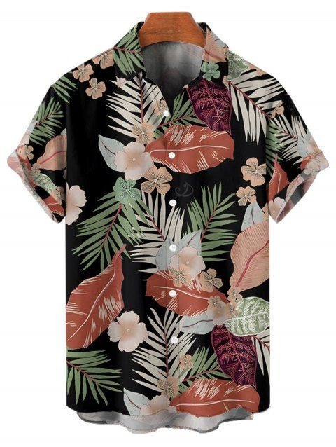 Chemise hawaïenne à manches courtes et boutons pour homme, motif floral tropical et feuilles