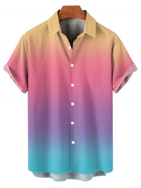 Chemise de vacances pour homme, couleur arc-en-ciel ombrée, boutonnée, retroussable, manches courtes, décontractée