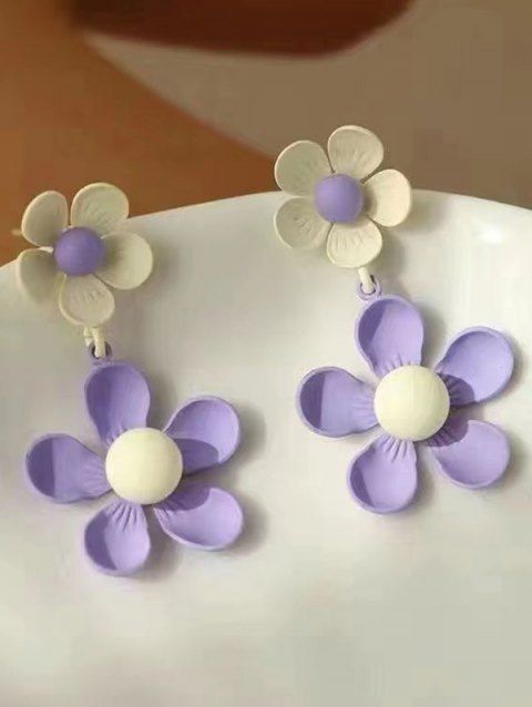 Boucles d'oreilles pendantes tendance en forme de fleurs colorblock