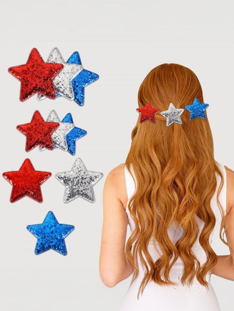 Lot de 5 barrettes à cheveux à paillettes, motif drapeau américain, fête de l'indépendance