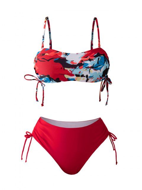 Maillot de bain deux pièces de plage à imprimé abstrait, bretelles spaghetti réglables, haut de bain rembourré et slip taille haute, maillots de bain de vacances
