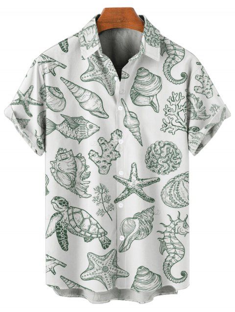 Chemise de vacances à motif marin pour homme, boutonnée, retroussée, manches courtes, pour la plage