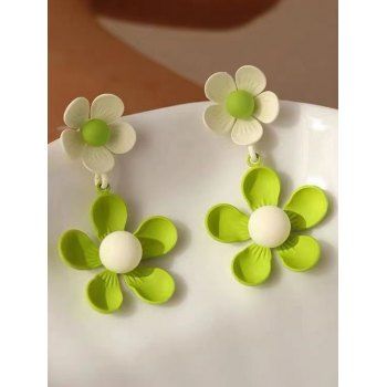 Colorblock Floral Shaped Trendy Drop Earrings