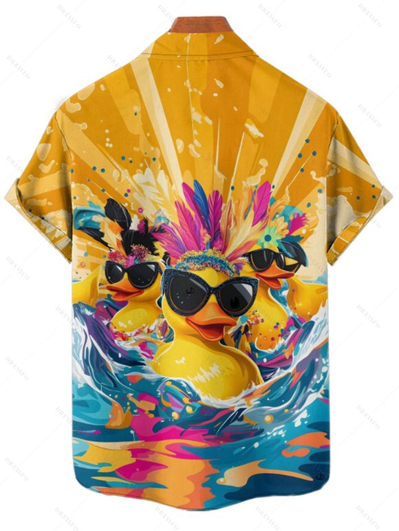 Vacation Family Outfit Funny Dark with Sunglasses Wave Pattern Women and Girl Dress and Button Up Men Boy Shirt and Drawstrings Shorts Beach Outfit - Deep Yellow S | US 4