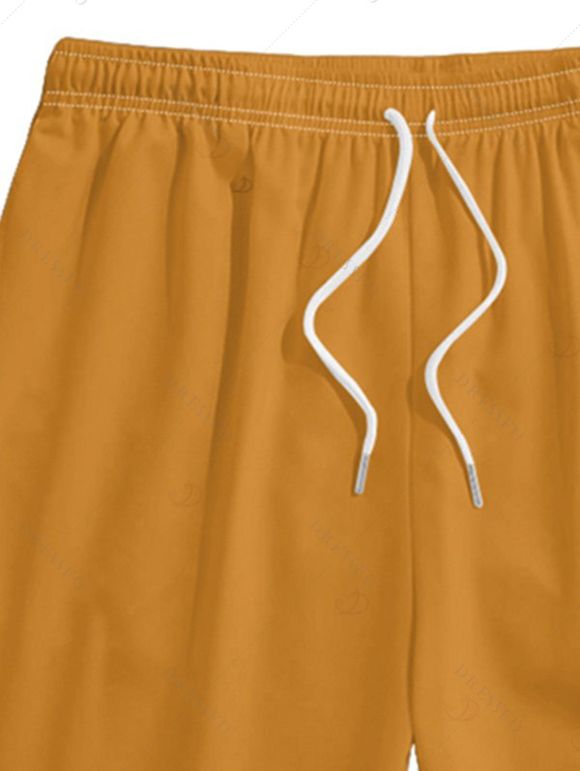 Vacation Family Outfit Funny Dark with Sunglasses Wave Pattern Women and Girl Dress and Button Up Men Boy Shirt and Drawstrings Shorts Beach Outfit - Deep Yellow S | US 4