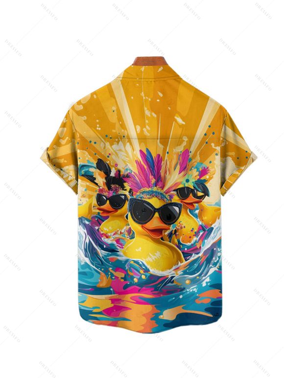 Vacation Family Outfit Funny Dark with Sunglasses Wave Pattern Women and Girl Dress and Button Up Men Boy Shirt and Drawstrings Shorts Beach Outfit - Deep Yellow S | US 4