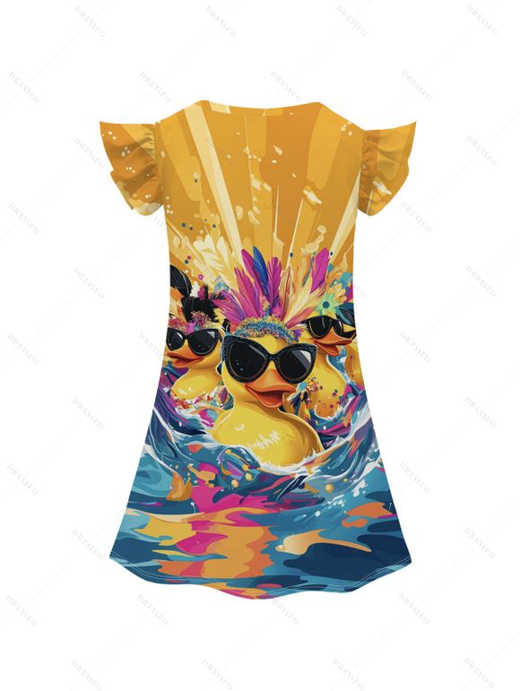 Vacation Family Outfit Funny Dark with Sunglasses Wave Pattern Women and Girl Dress and Button Up Men Boy Shirt and Drawstrings Shorts Beach Outfit - Deep Yellow S | US 4